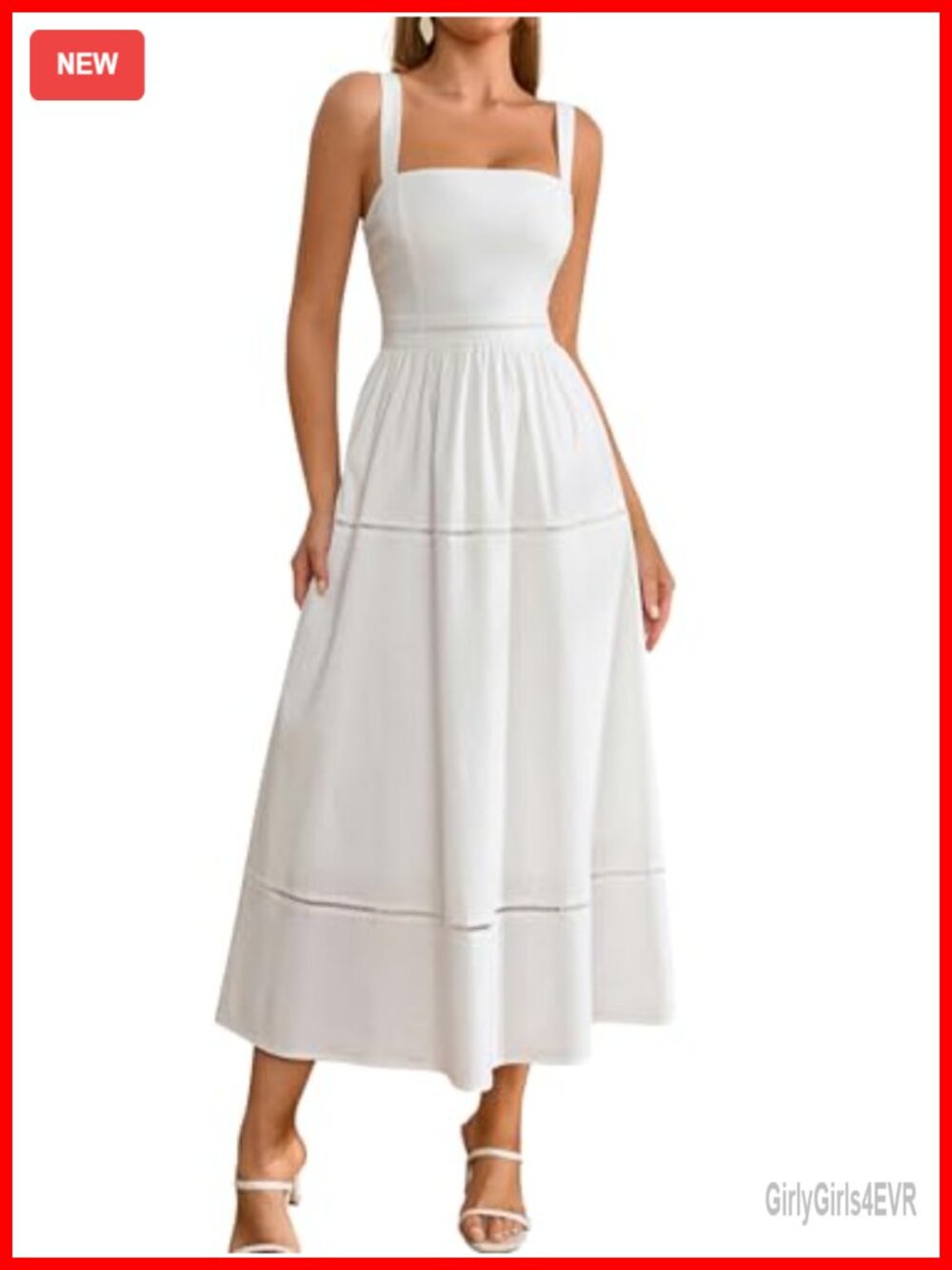 Corset Midi Dress Square Neck Cutout Adjustable Straps Flowy A-Line